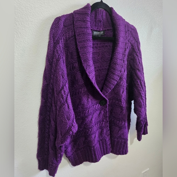 Jones New York Collection Purple Cable Knit Cardigan Sweater Size 1X - Picture 2 of 16